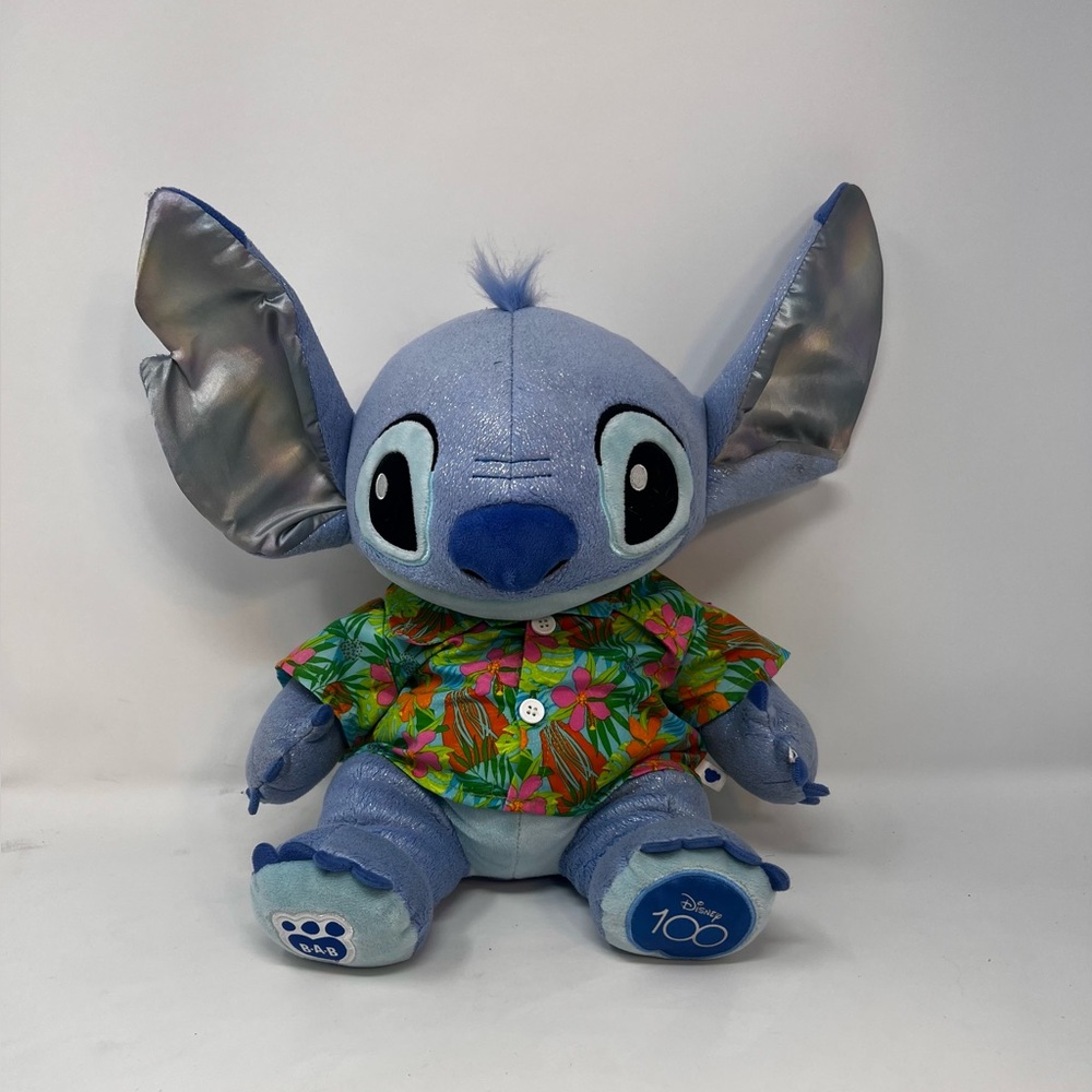 Build A Bear STITCH  Disney 100th Celebration Plush Shimmer Blue Tropical Shirt